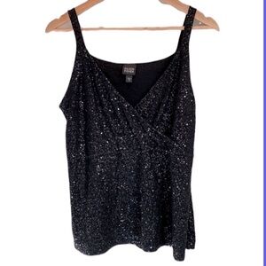 Eileen Fisher Black Sequin Silk Blend V-neck Tank Women’s Size Medium